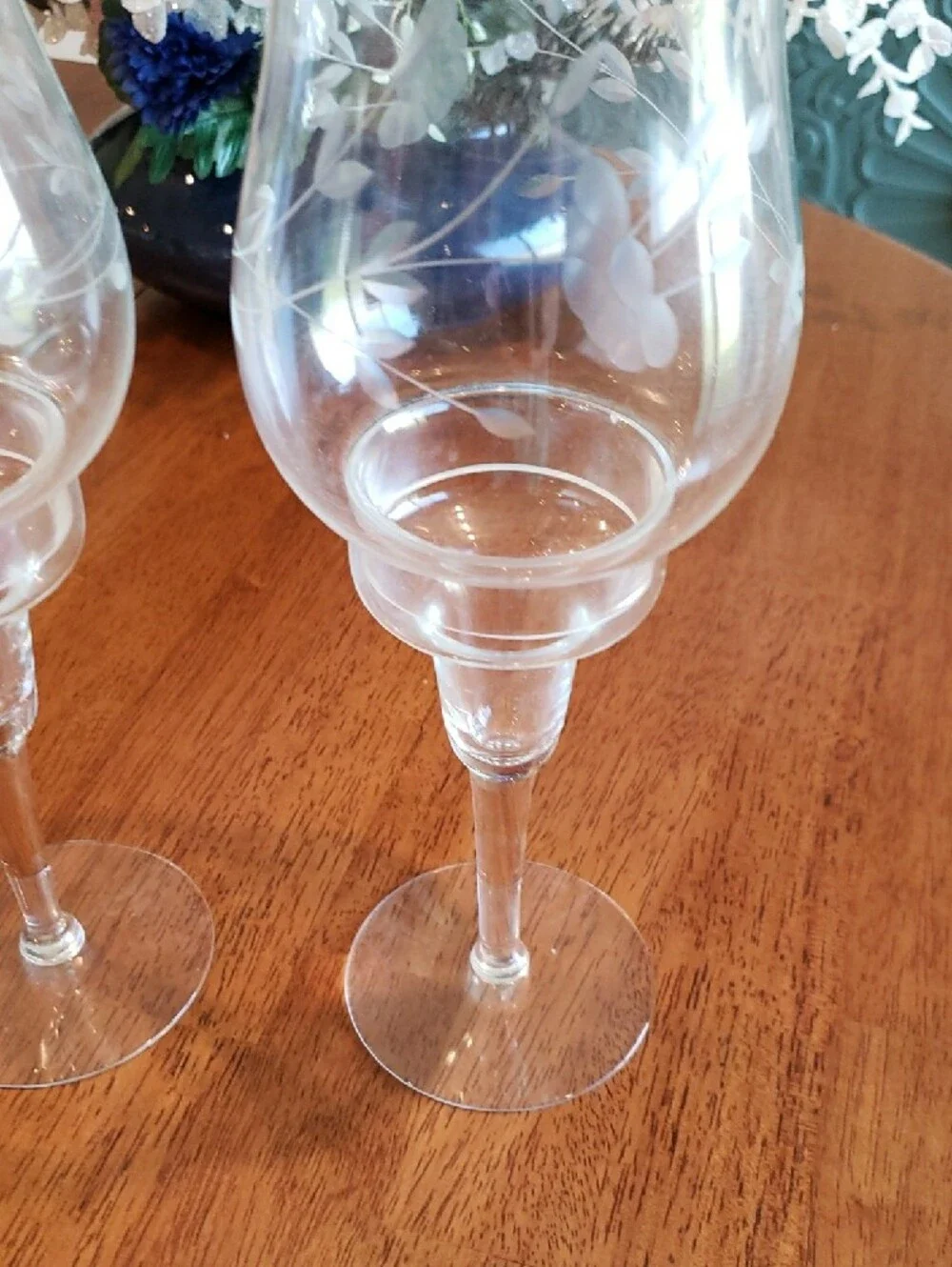 Princess House Heritage Hurricane Candle Holders - Etched Glass